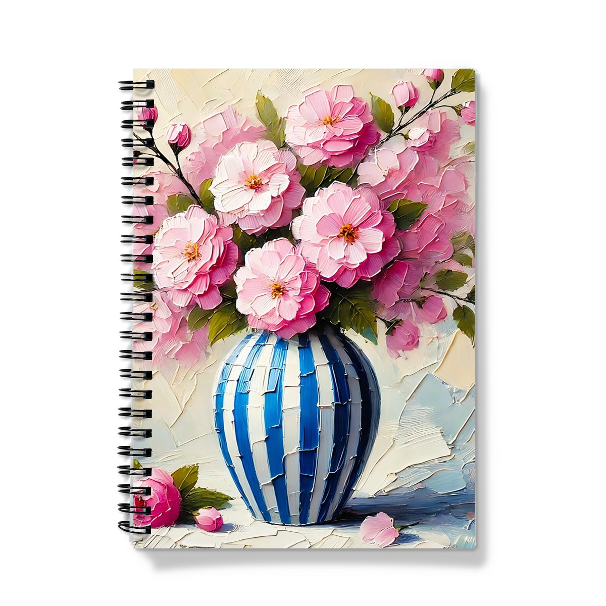 Blue Stripes Pink Flowers Notebook