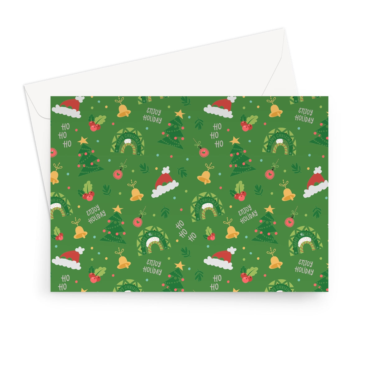 Green Christmas Ho Ho Ho Greeting Cards - Pack of 10 Cards