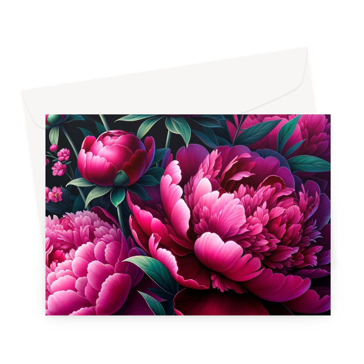 Dark Pink Peony Greeting Cards