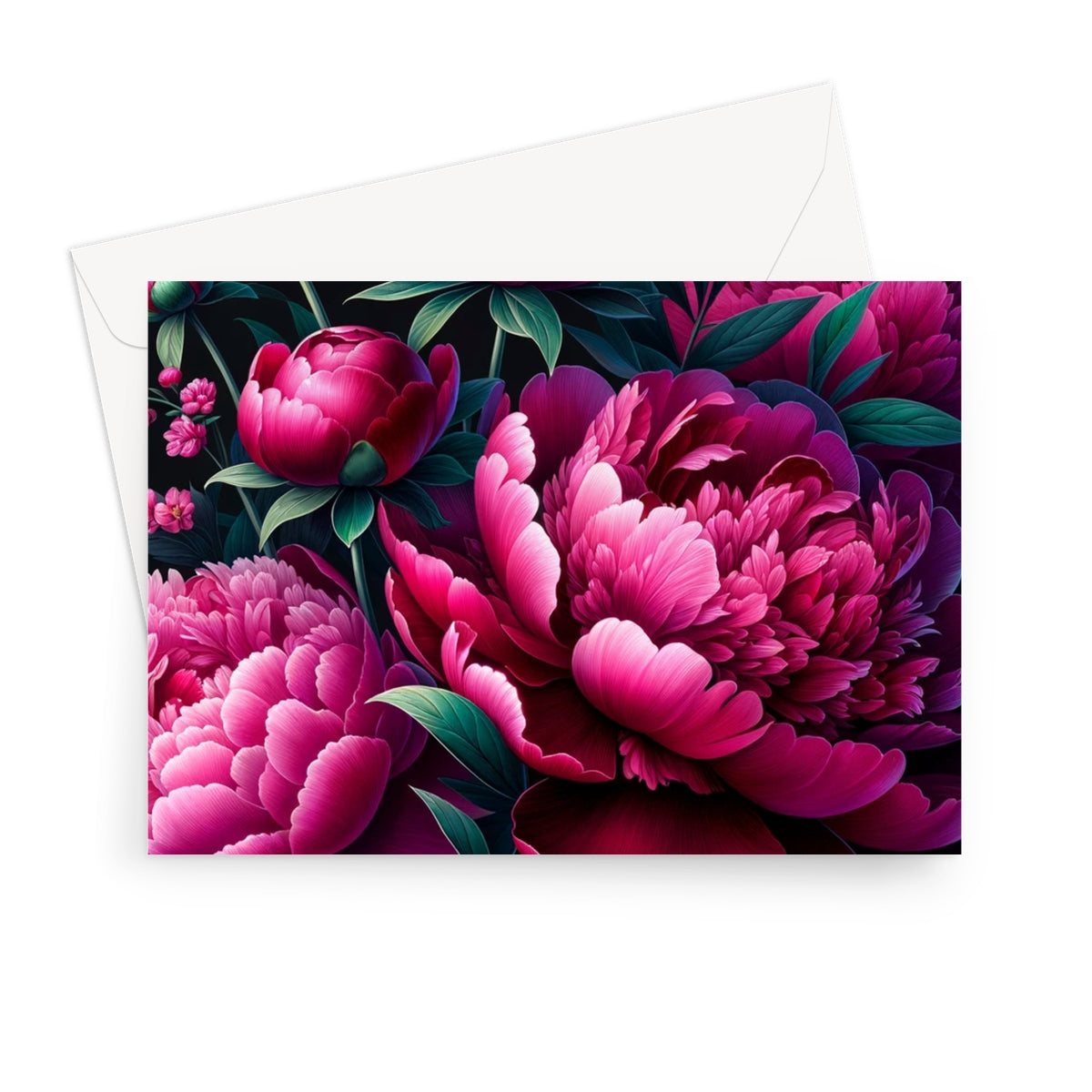Dark Pink Peony Greeting Cards