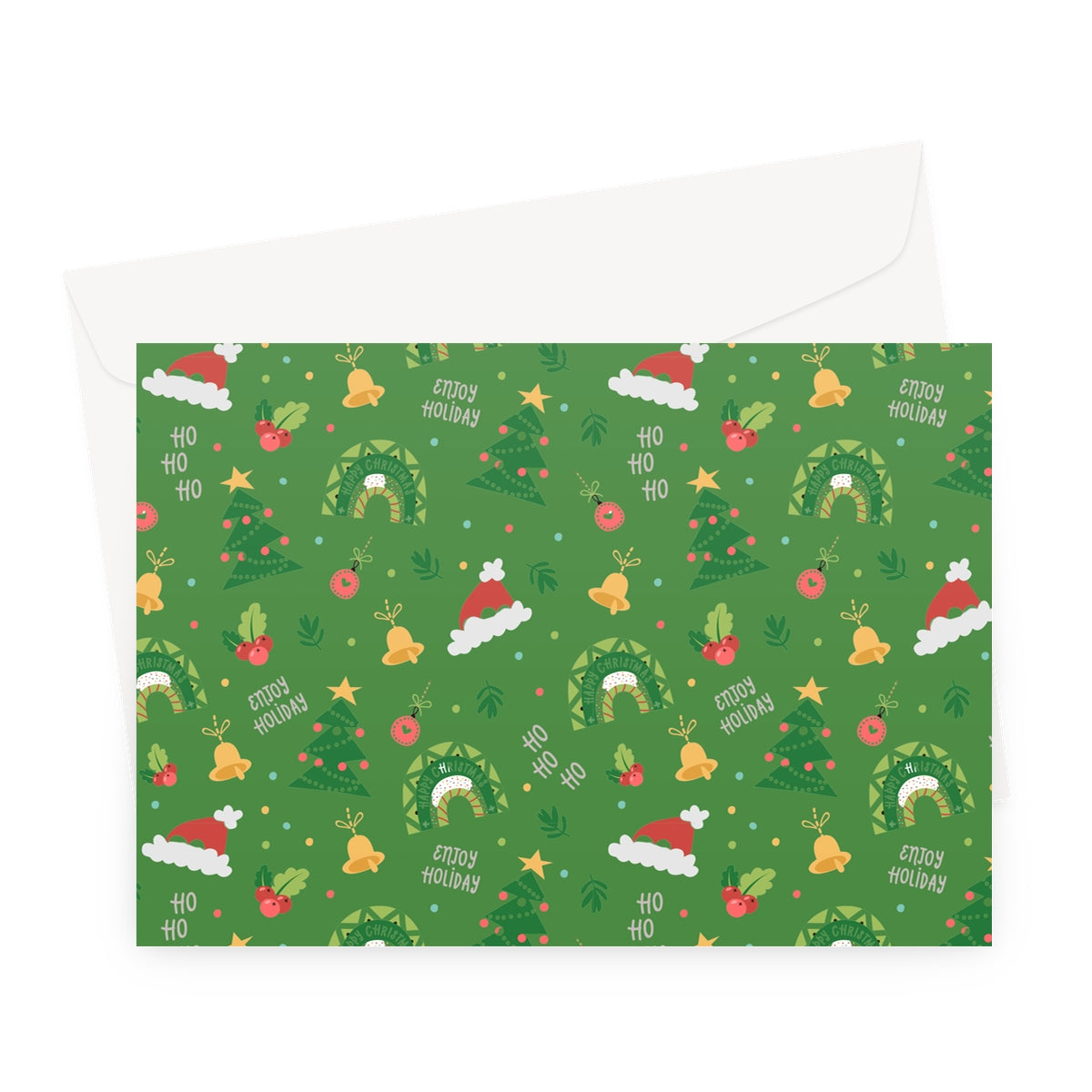 Green Christmas Ho Ho Ho Greeting Cards - Pack of 10 Cards