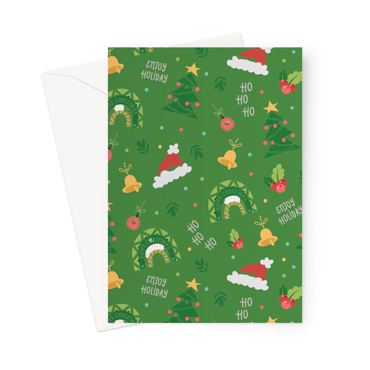 Green Christmas Ho Ho Ho Greeting Cards - Pack of 10 Cards