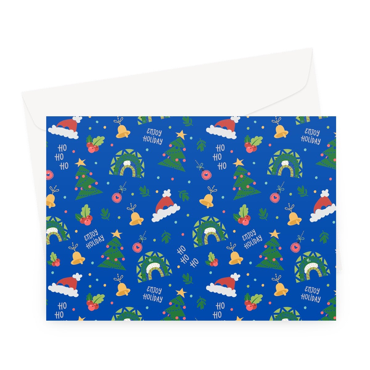 Blue Christmas Ho Ho Ho Greeting Cards - Pack of 10 Cards