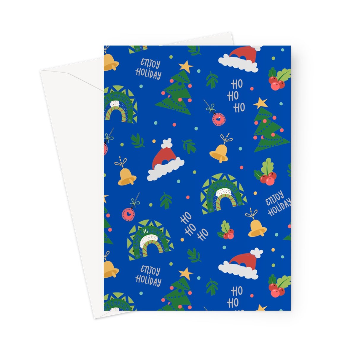 Blue Christmas Ho Ho Ho Greeting Cards - Pack of 10 Cards