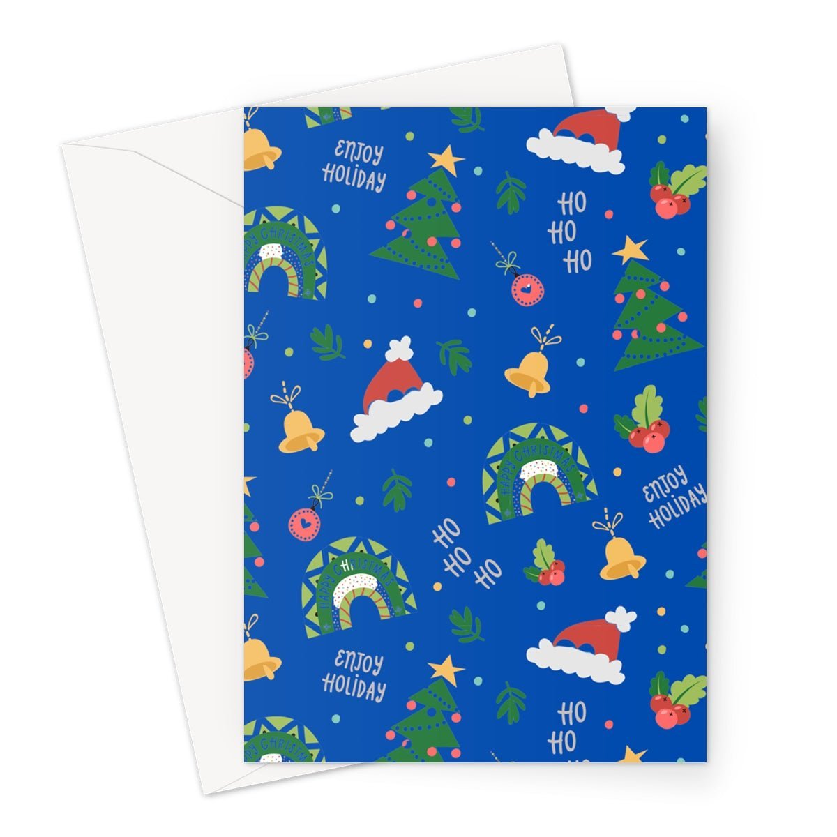 Blue Christmas Ho Ho Ho Greeting Cards - Pack of 10 Cards