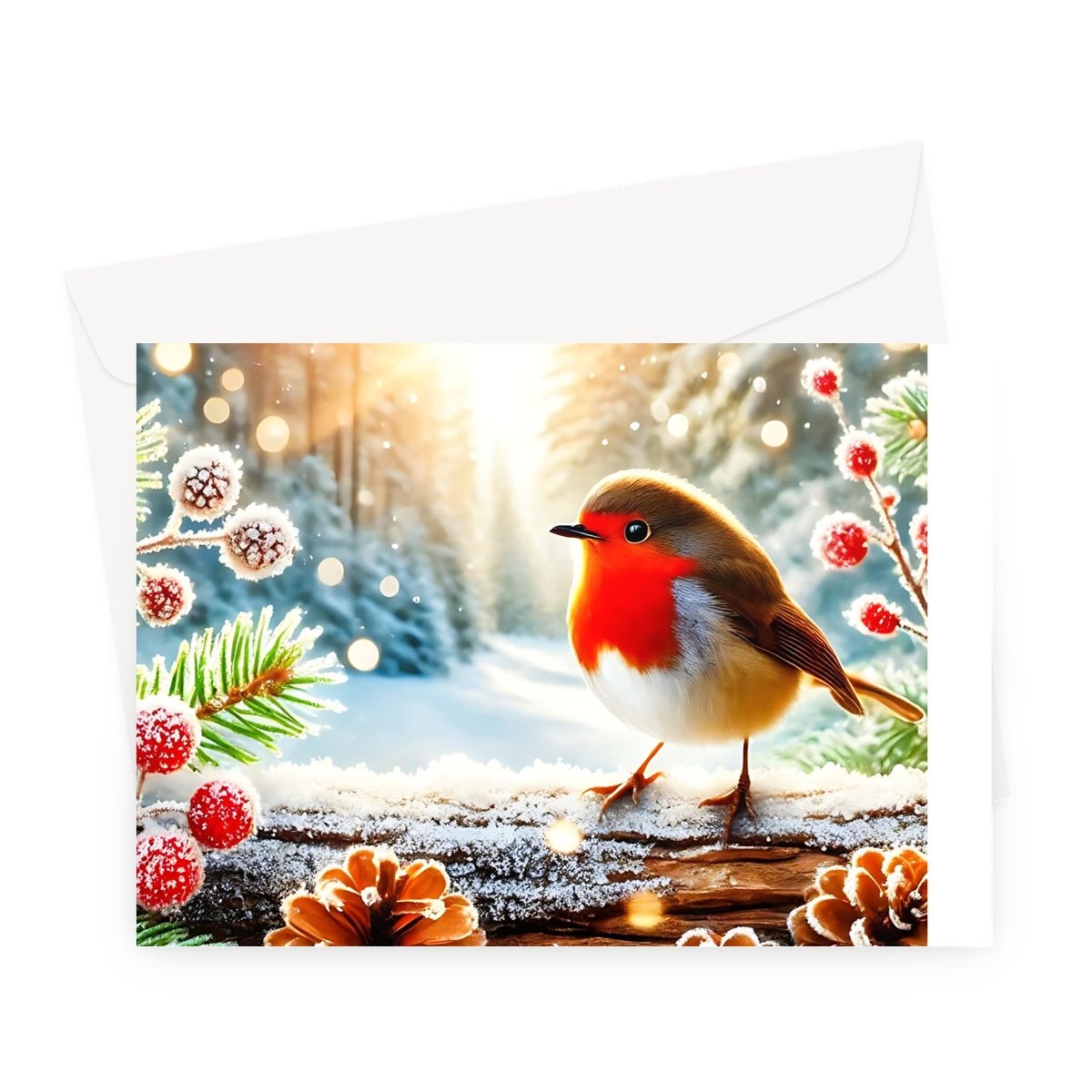 Christmas Robin Pinecones Greeting Cards - Pack of 10 Cards