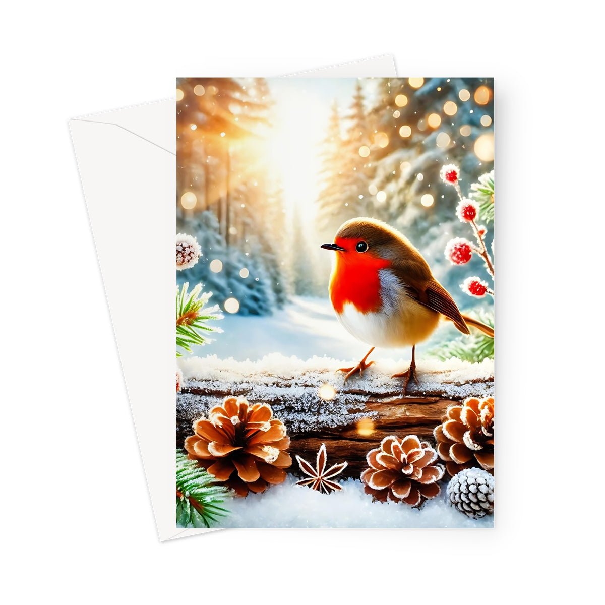 Christmas Robin Pinecones Greeting Cards - Pack of 10 Cards