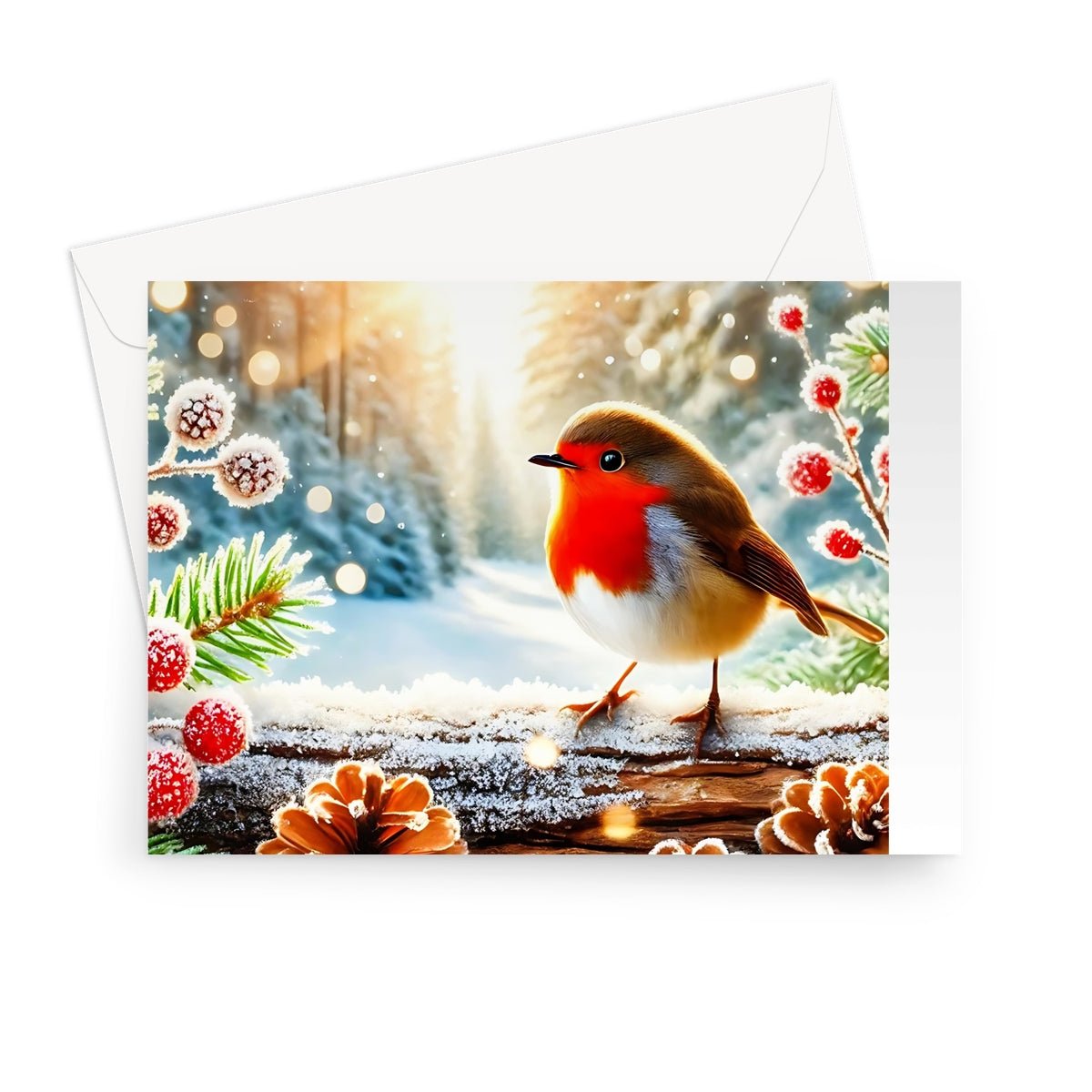 Christmas Robin Pinecones Greeting Cards - Pack of 10 Cards