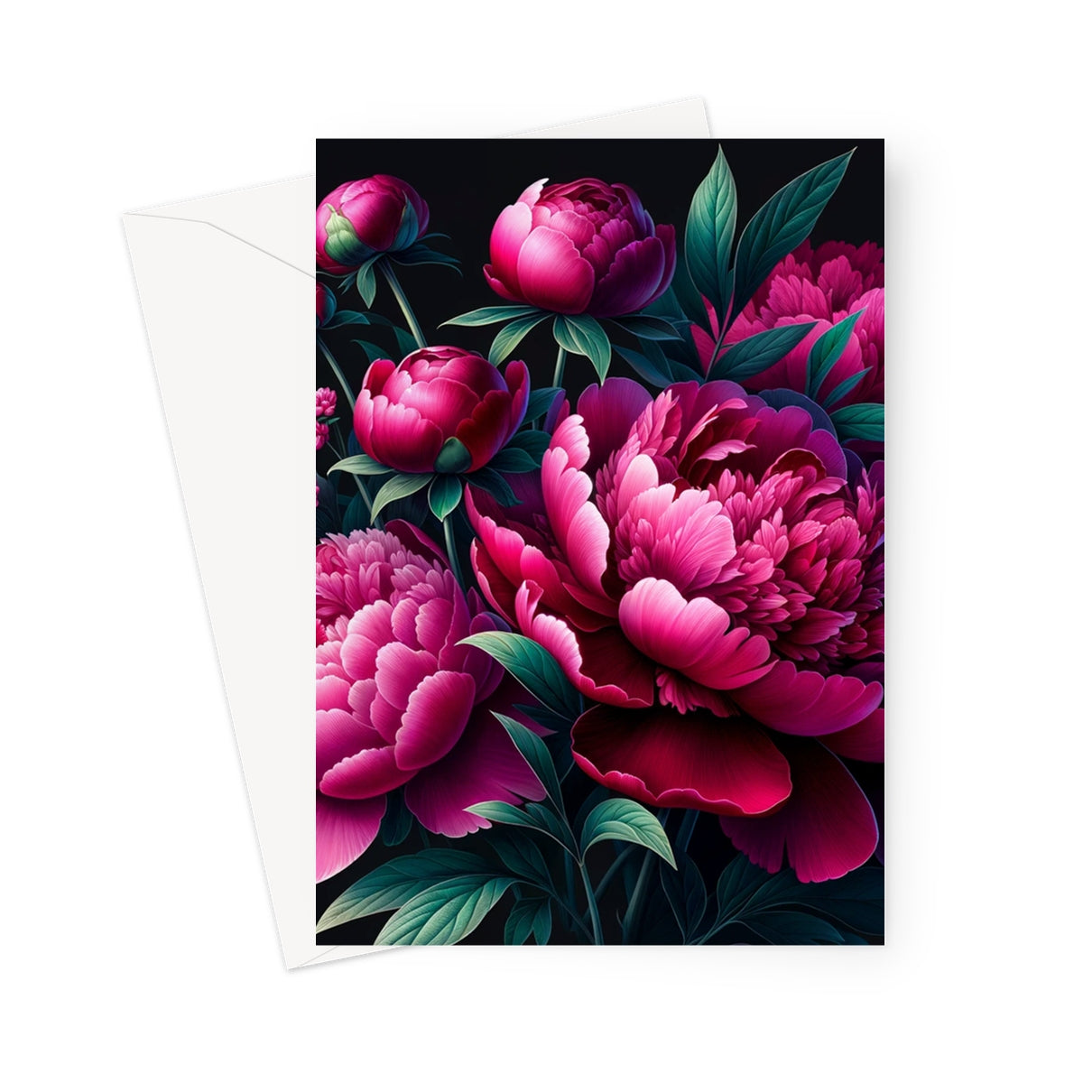 Dark Pink Peony Greeting Cards