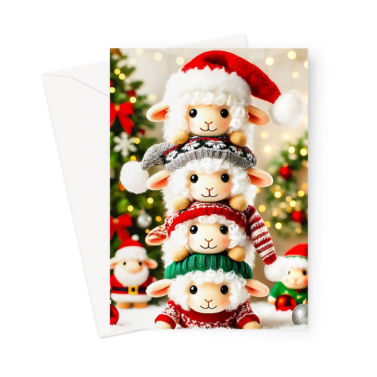 Fluffy Stacked Sheep Christmas Greeting Cards - Pack of 10 Cards