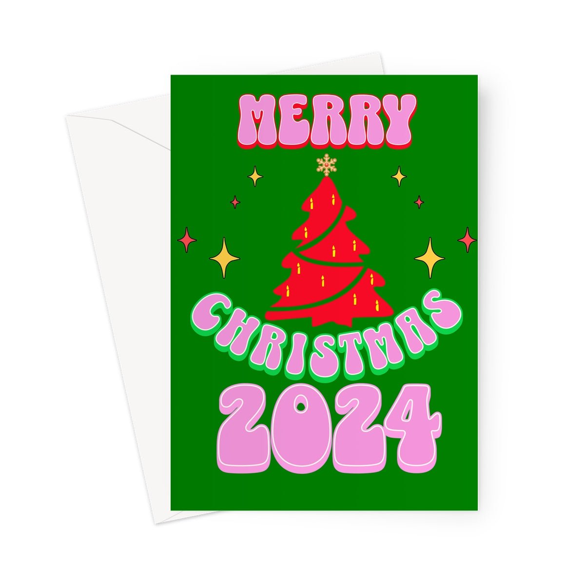 Green Merry Christmas 2024 Greeting Cards - Pack of 10 Cards