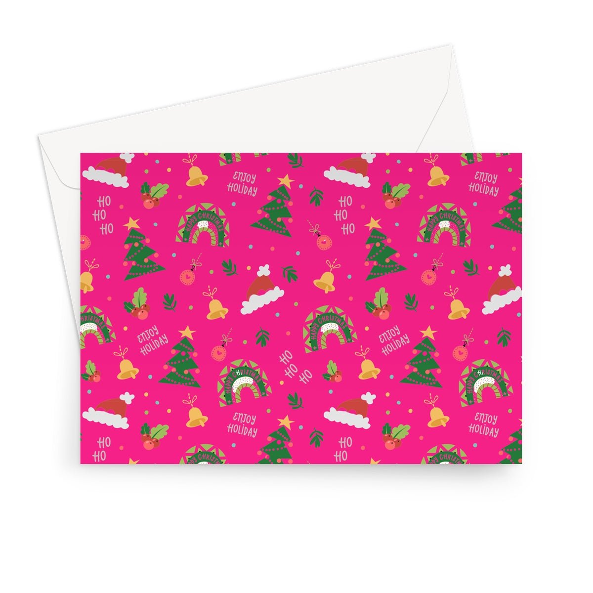 Pink Christmas Ho Ho Ho Greeting Cards - Pack of 10 Cards