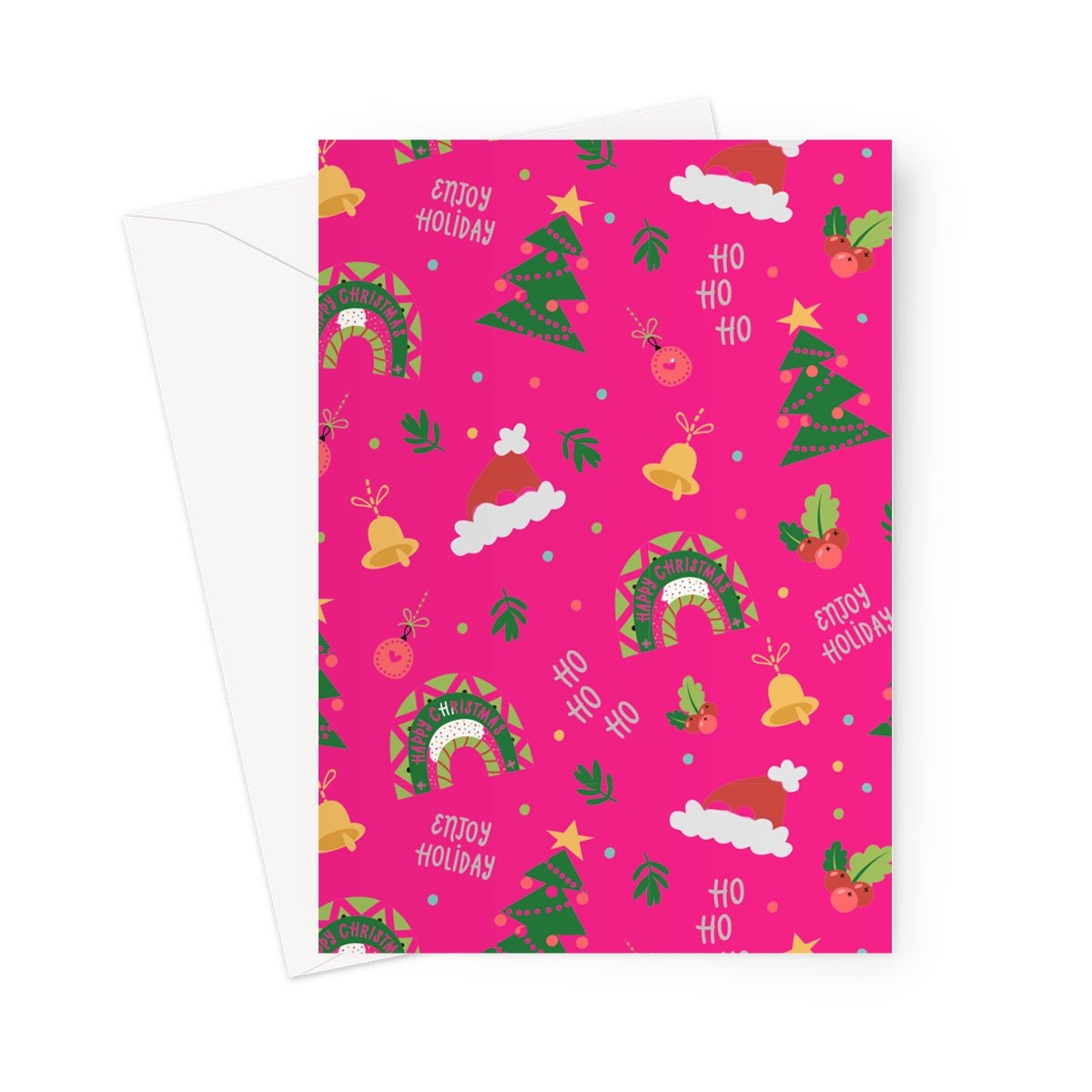 Pink Christmas Ho Ho Ho Greeting Cards - Pack of 10 Cards