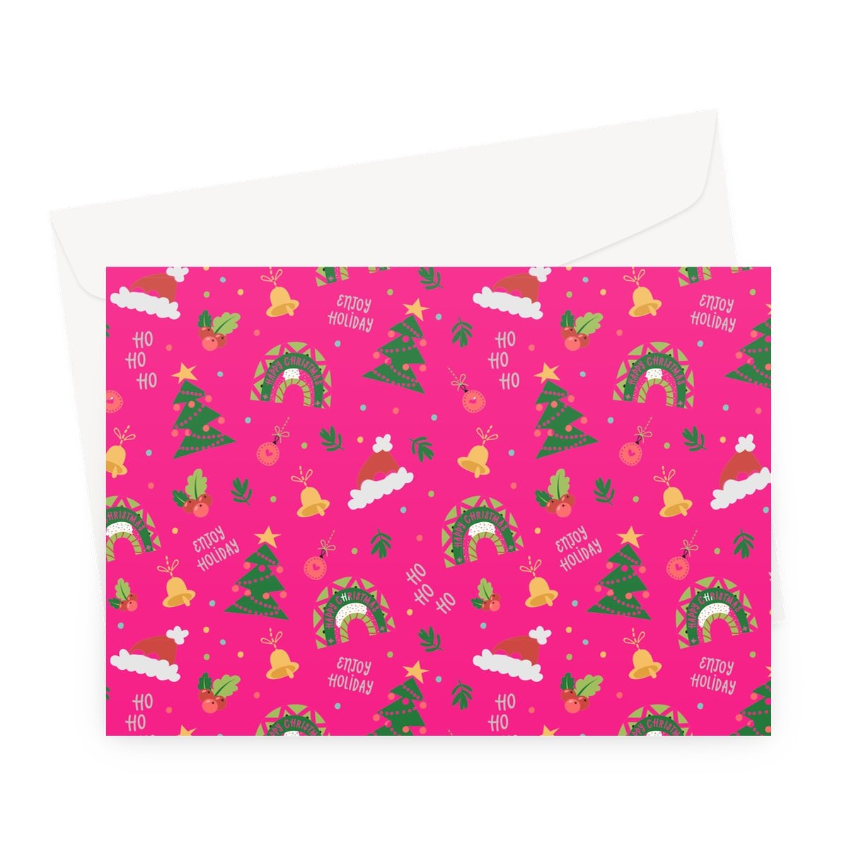 Pink Christmas Ho Ho Ho Greeting Cards - Pack of 10 Cards