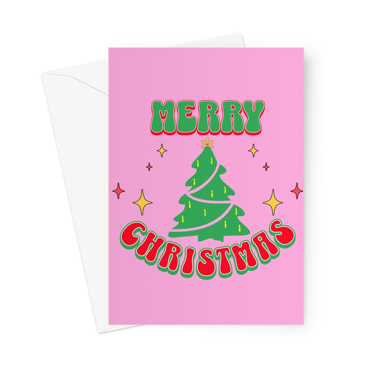 Pink Green Merry Christmas Greeting Cards - Pack of 10 Cards