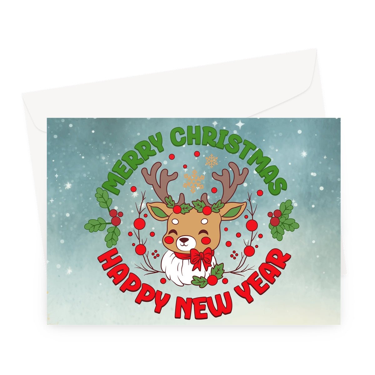 Reindeer Merry Christmas Greeting Cards - Pack of 10 Cards