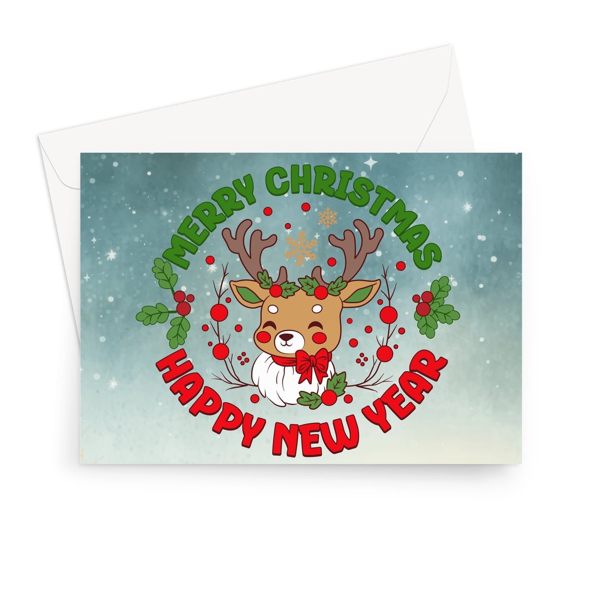 Reindeer Merry Christmas Greeting Cards - Pack of 10 Cards