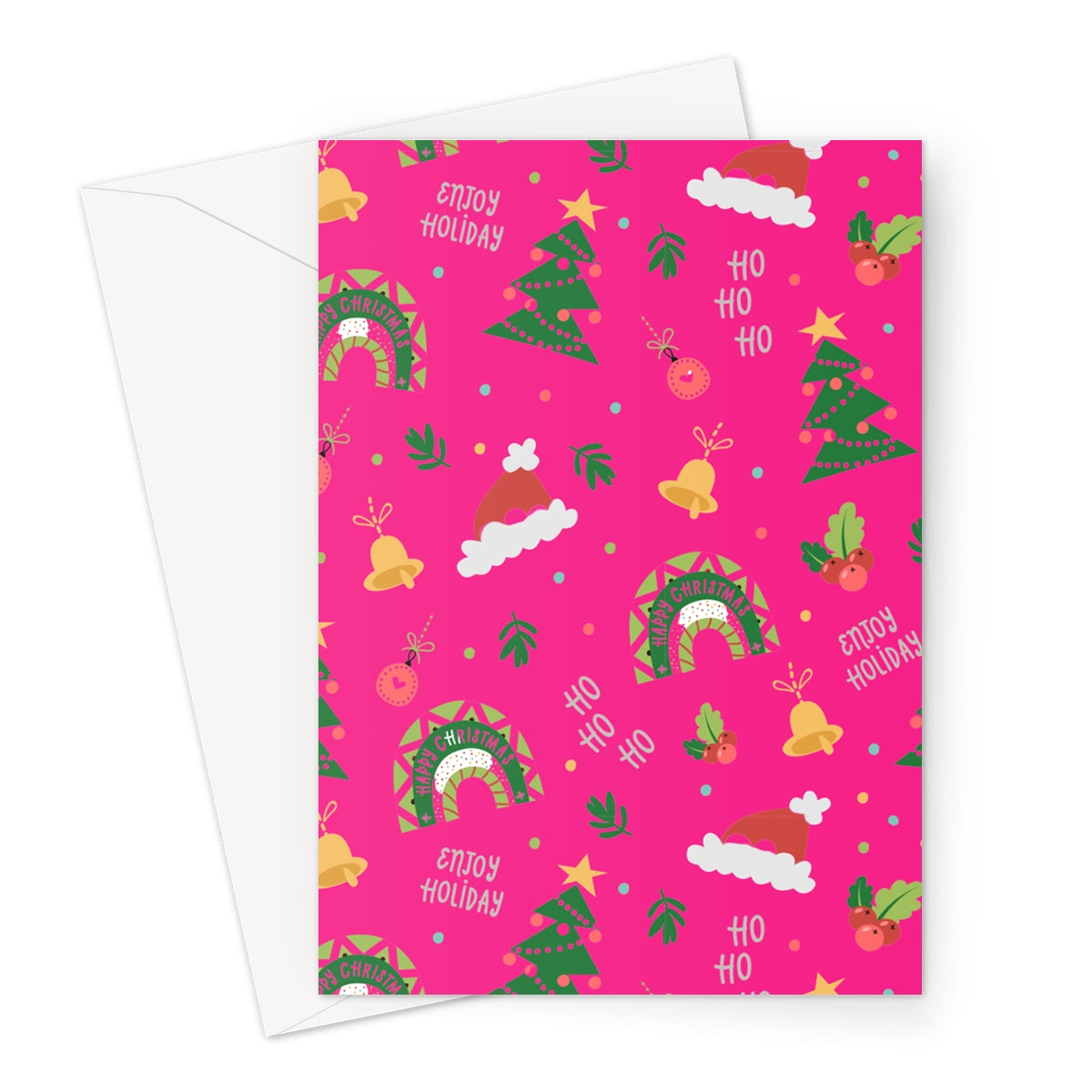 Pink Christmas Ho Ho Ho Greeting Cards - Pack of 10 Cards