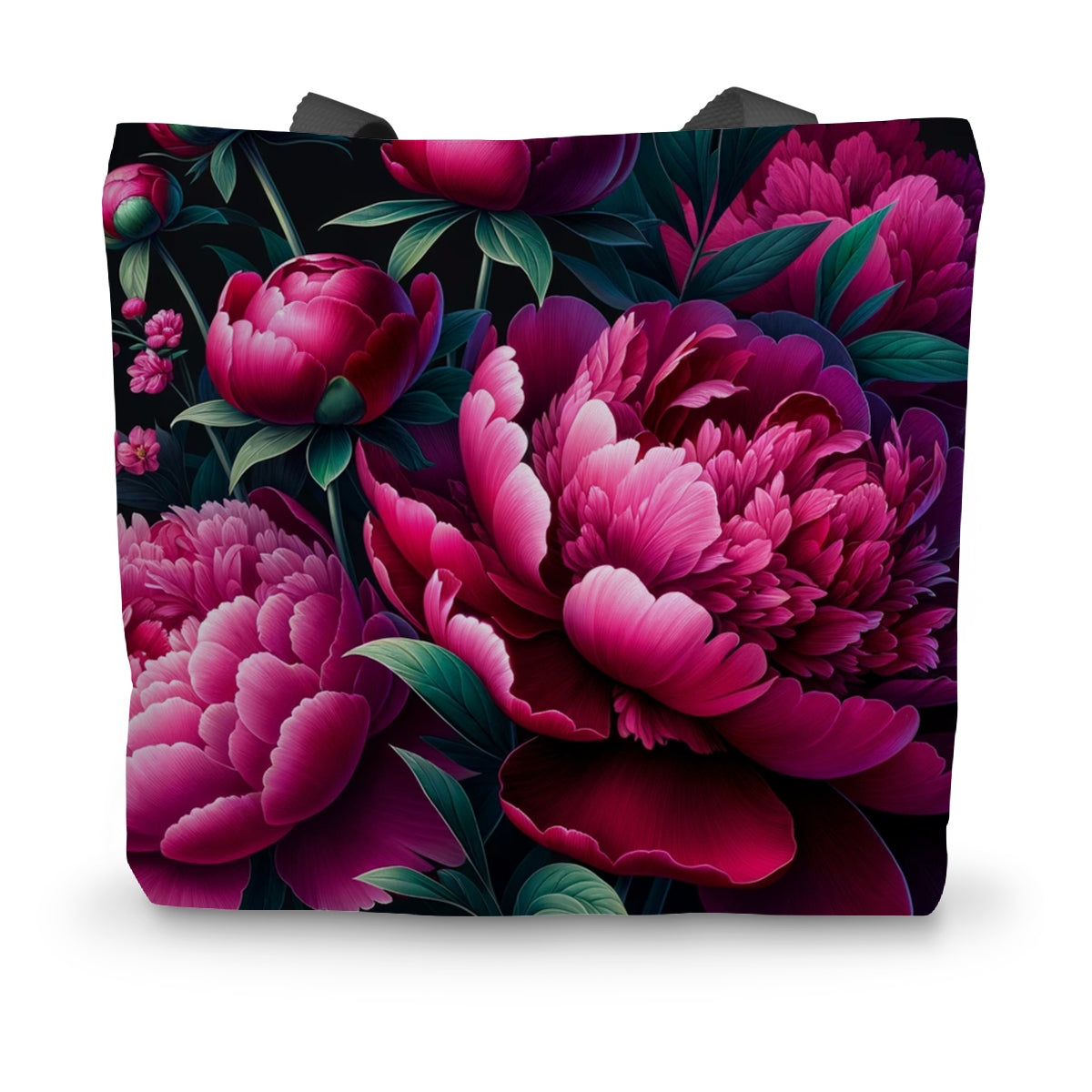 Dark Pink Peony Canvas Tote Bag