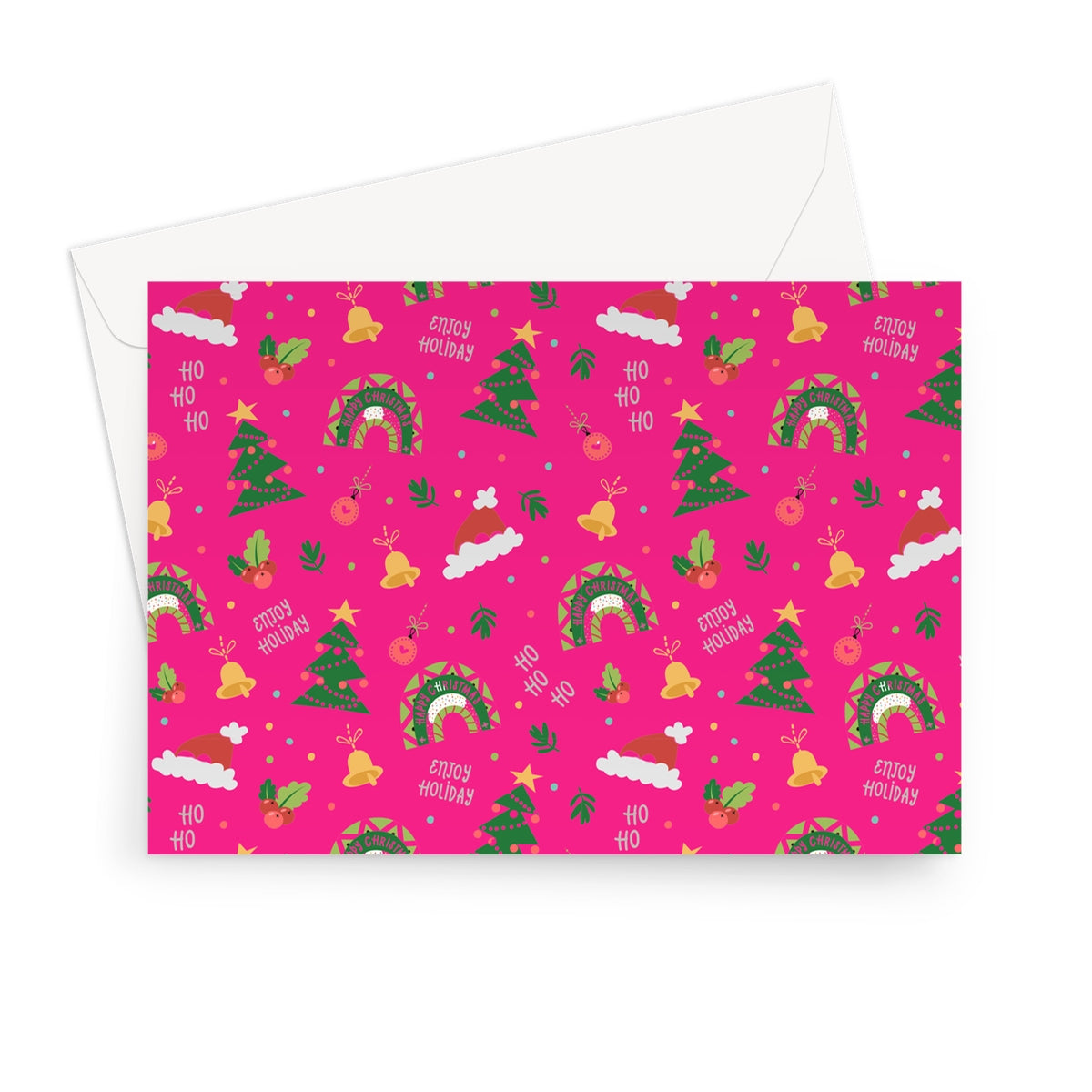 Pink Christmas Ho Ho Ho Greeting Cards - Pack of 10 Cards