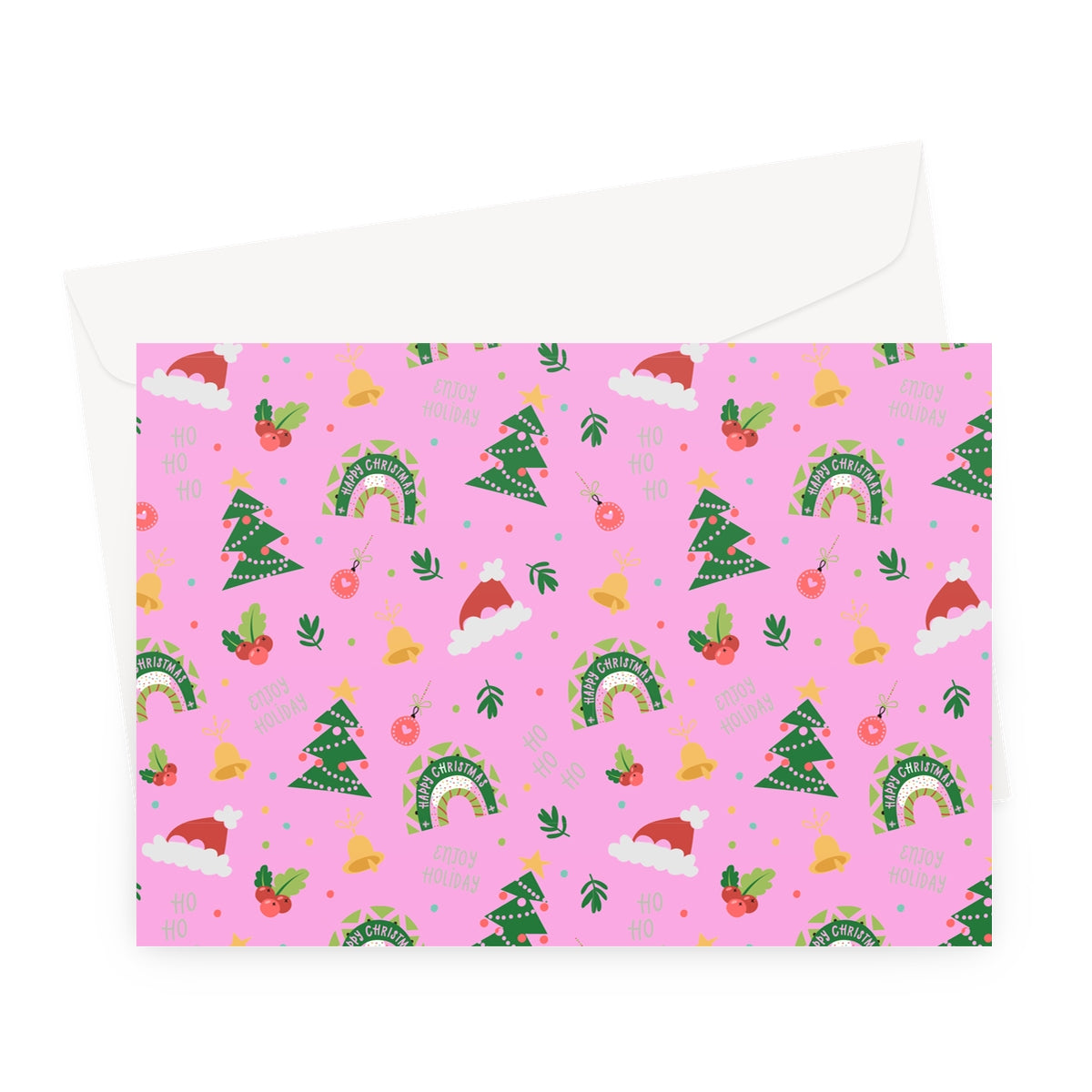 Light Pink Christmas Ho Ho Ho Greeting Cards - Pack of 10 Cards