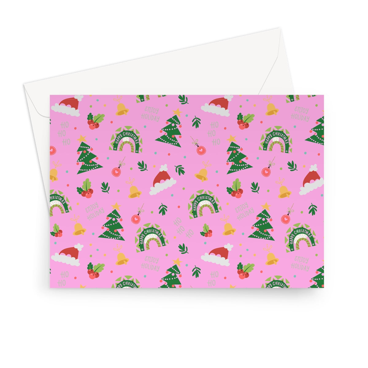 Light Pink Christmas Ho Ho Ho Greeting Cards - Pack of 10 Cards