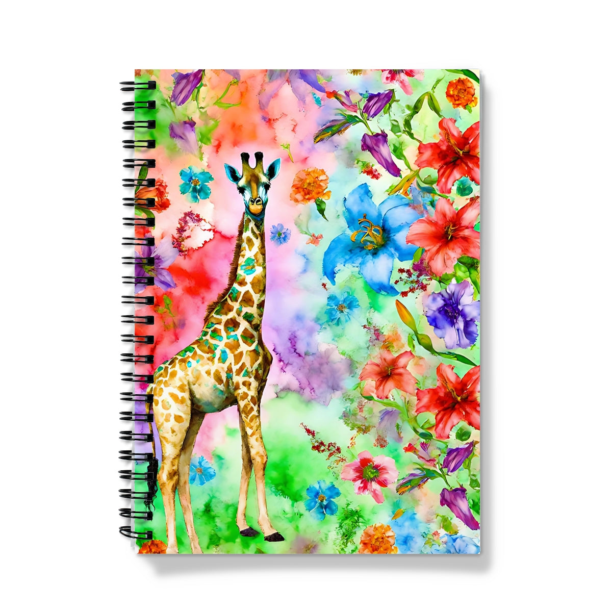 Watercolour Flowers Giraffe Spiral Notebook