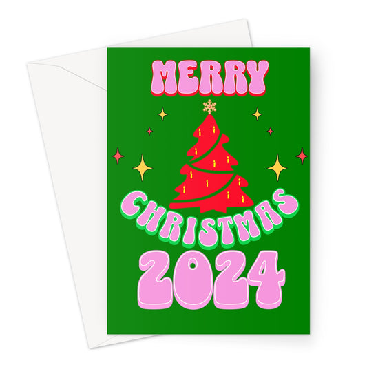 Green Merry Christmas 2024 Greeting Cards - Pack of 10 Cards