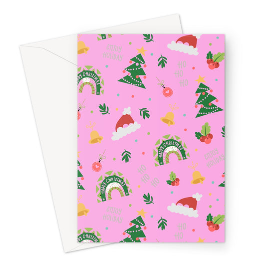 Light Pink Christmas Ho Ho Ho Greeting Cards - Pack of 10 Cards