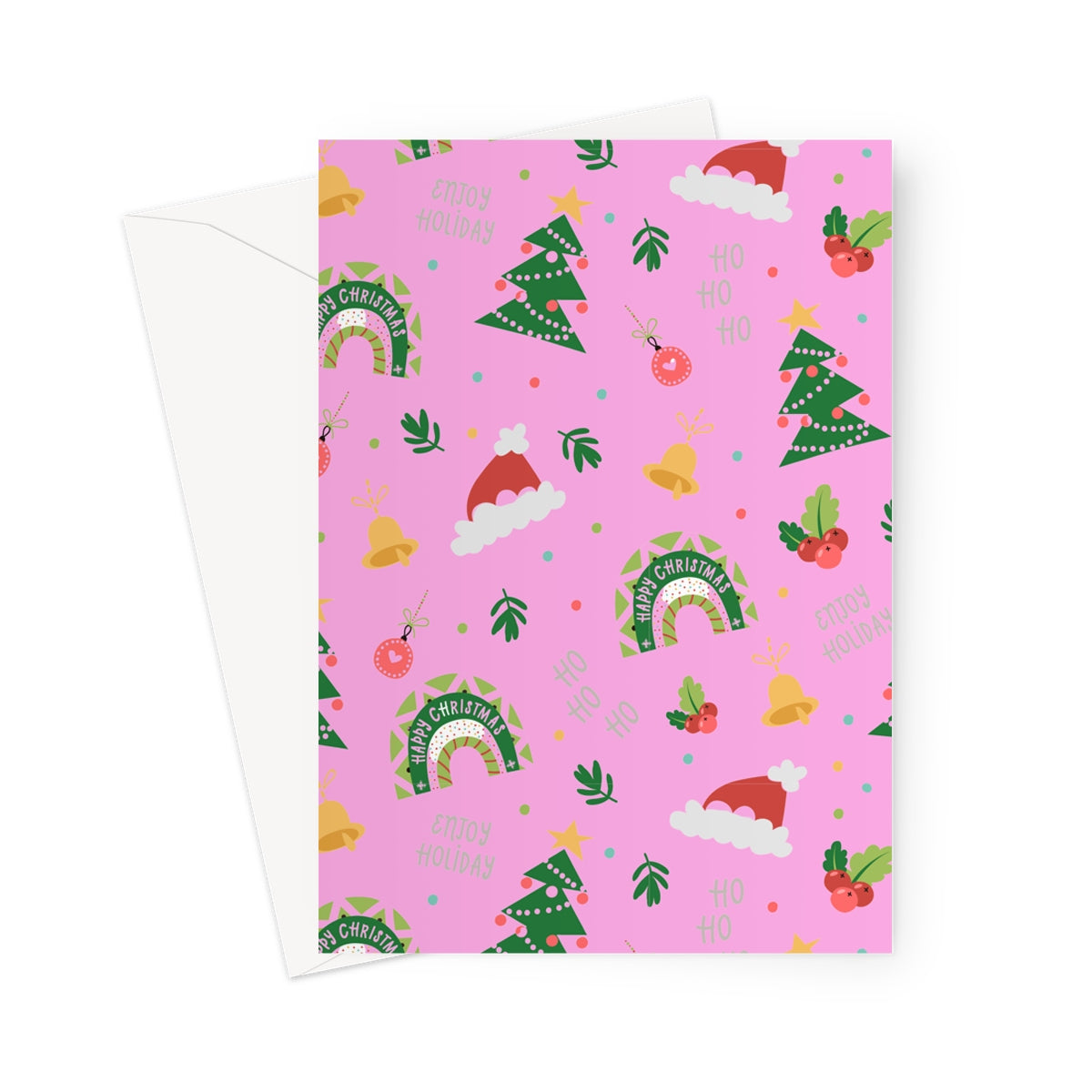 Light Pink Christmas Ho Ho Ho Greeting Cards - Pack of 10 Cards