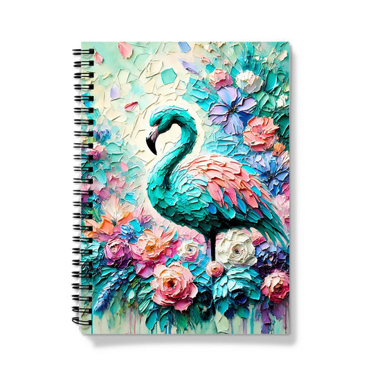 Flowers Turquoise Spiral Flamingo Notebook