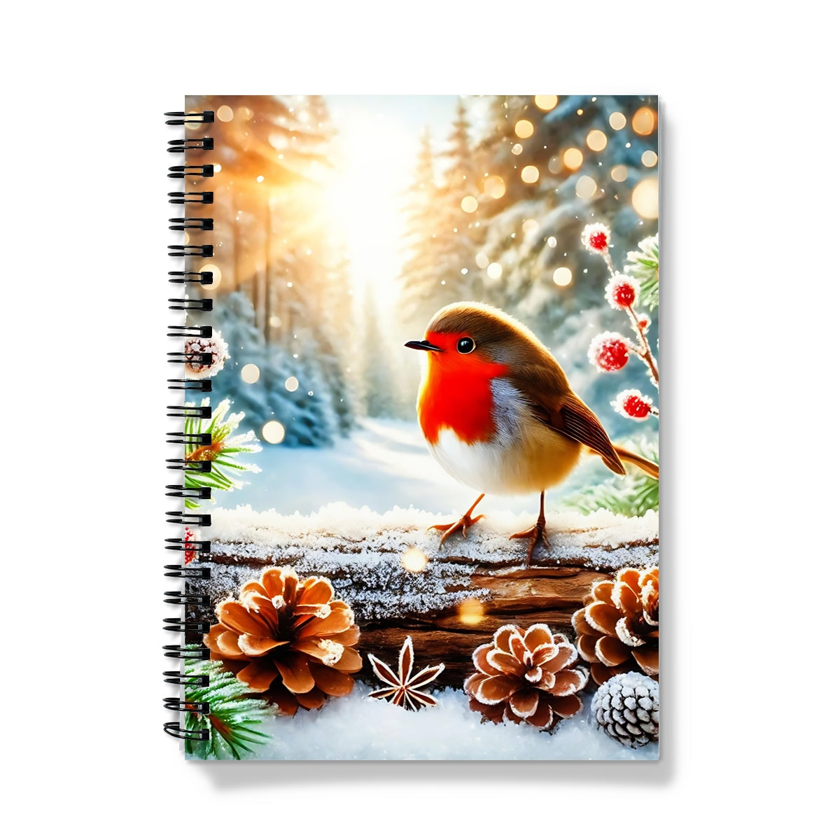 Christmas Robin Pinecones Spiral Notebook