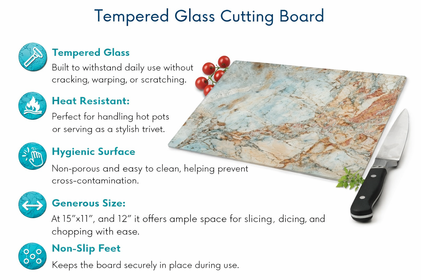 Cream Marble Effect Glass Chopping Board Details