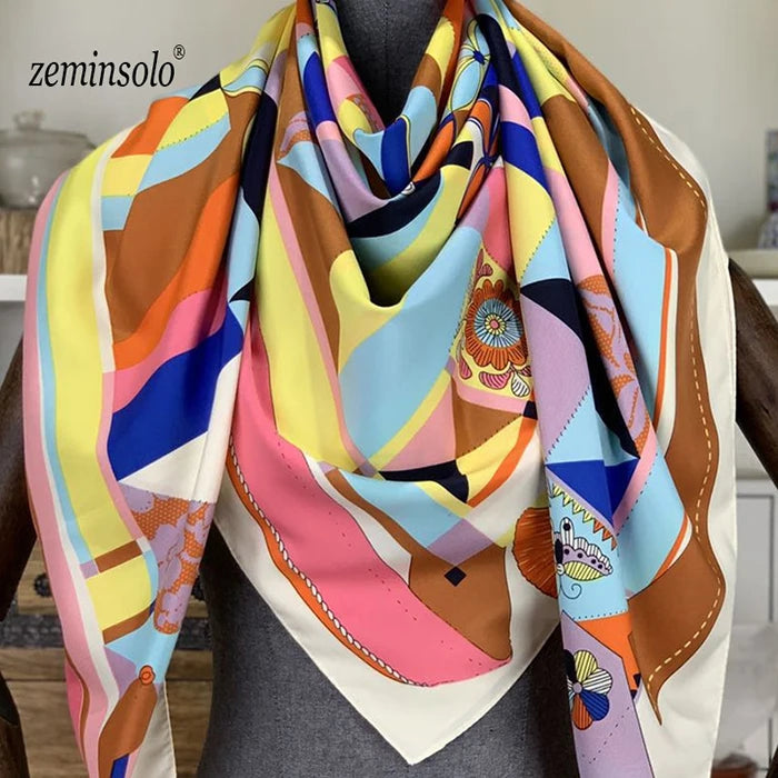 100% Silk Scarf for Women Large Shawls Floral Print 130x130cm