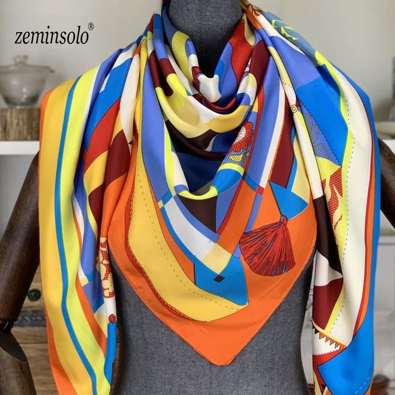 100% Silk Scarf for Women Large Shawls Floral Print 130x130cm