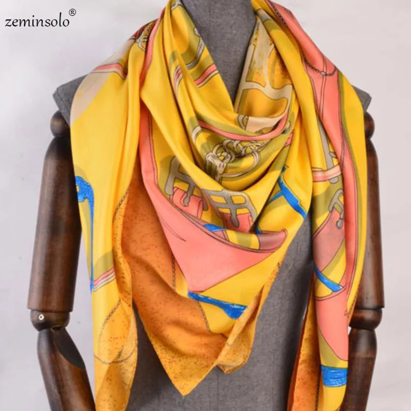 100% Silk Scarf for Women Large Shawls Floral Print 130x130cm
