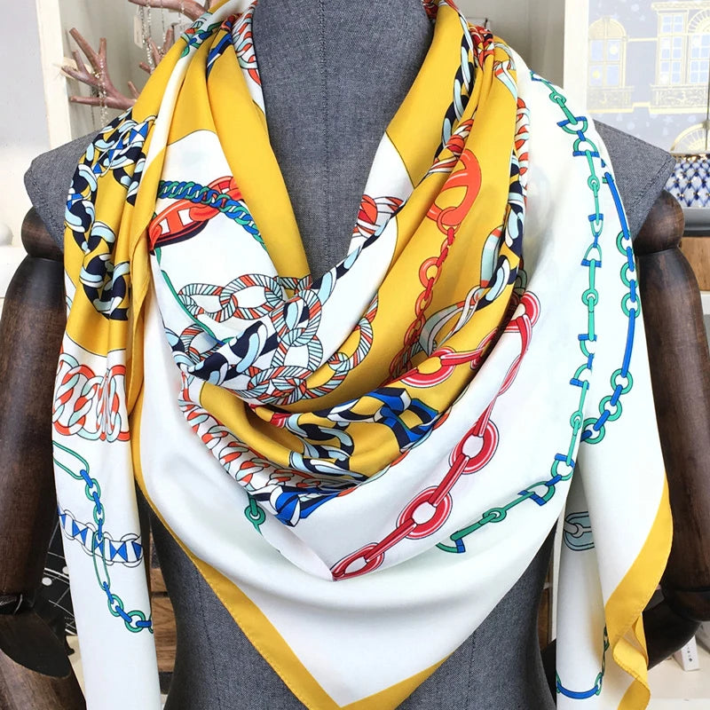 100% Silk Scarf for Women Large Shawls Floral Print 130x130cm
