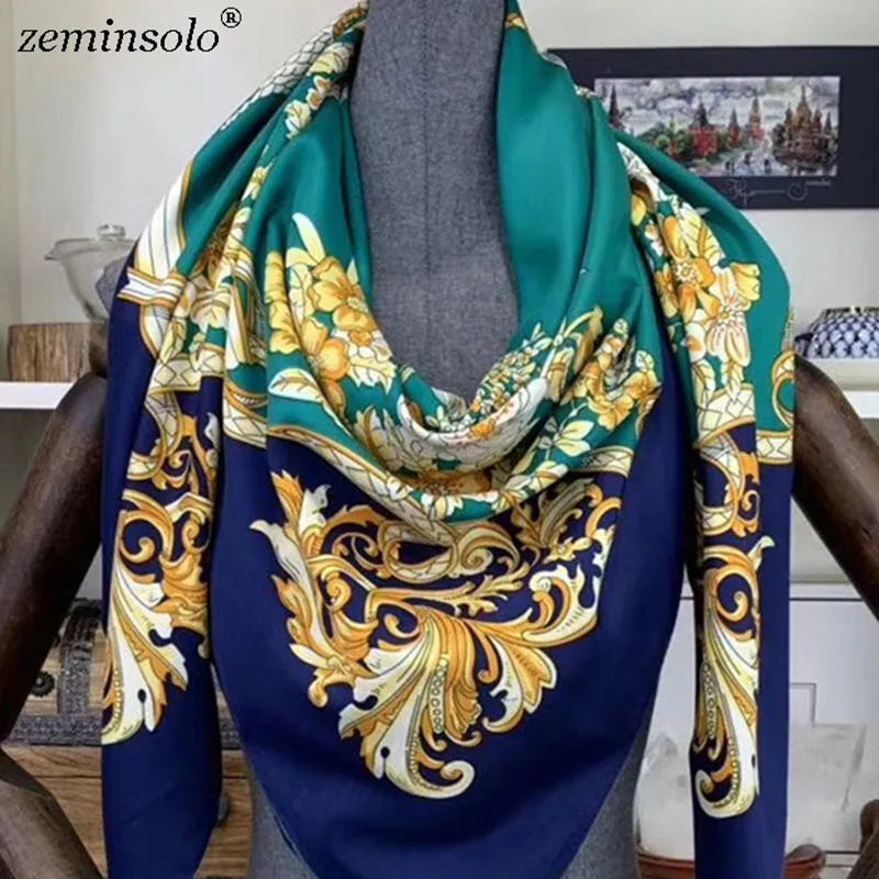 100% Silk Scarf for Women Large Shawls Floral Print 130x130cm