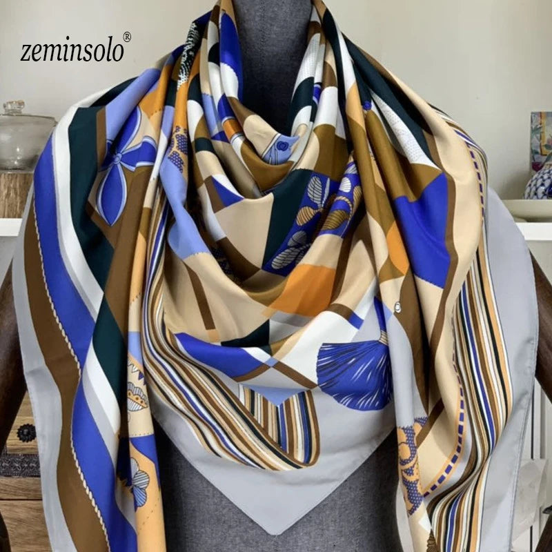 100% Silk Scarf for Women Large Shawls Floral Print 130x130cm