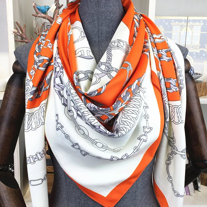 100% Silk Scarf for Women Large Shawls Floral Print 130x130cm