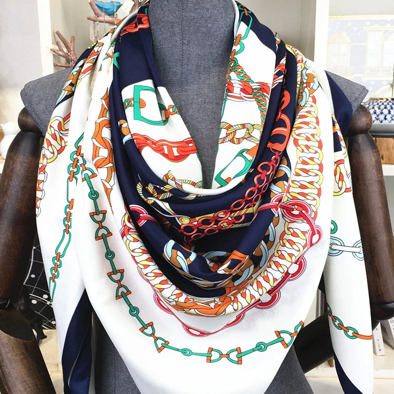 100% Silk Scarf for Women Large Shawls Floral Print 130x130cm