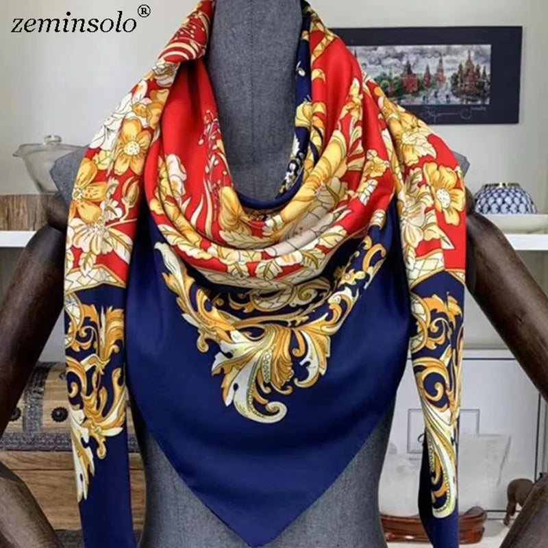 100% Silk Scarf for Women Large Shawls Floral Print 130x130cm
