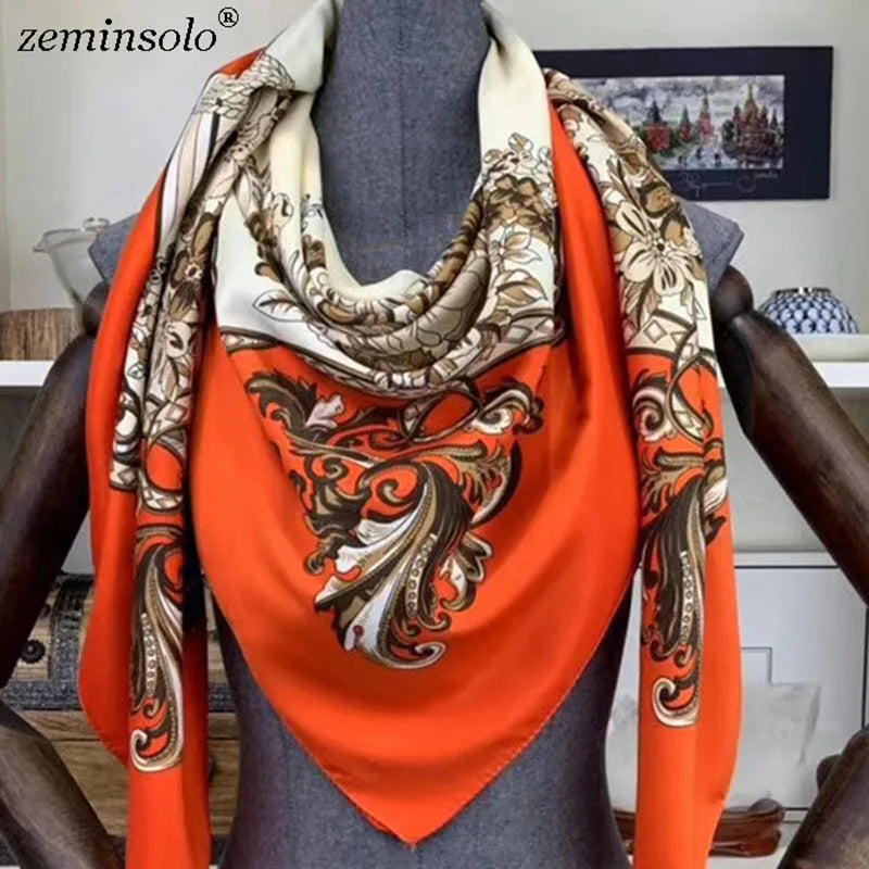 100% Silk Scarf for Women Large Shawls Floral Print 130x130cm