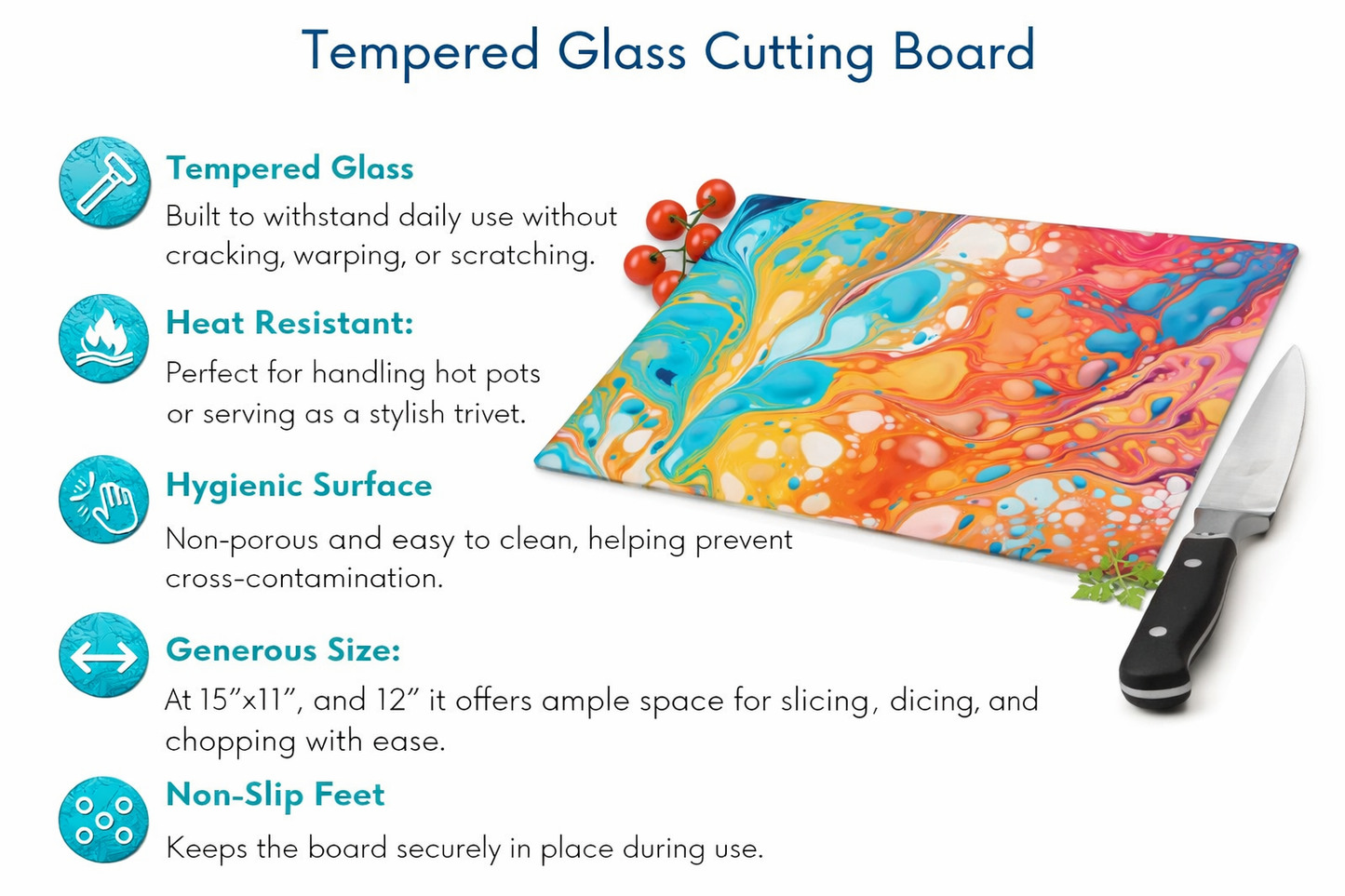Marble Colour Mix Glass Chopping Board Details