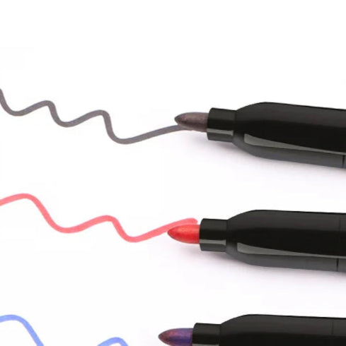 Colorful markers with ink samples on a white background