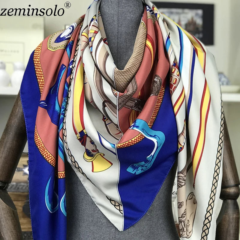 100% Silk Scarf for Women Large Shawls Floral Print 130x130cm