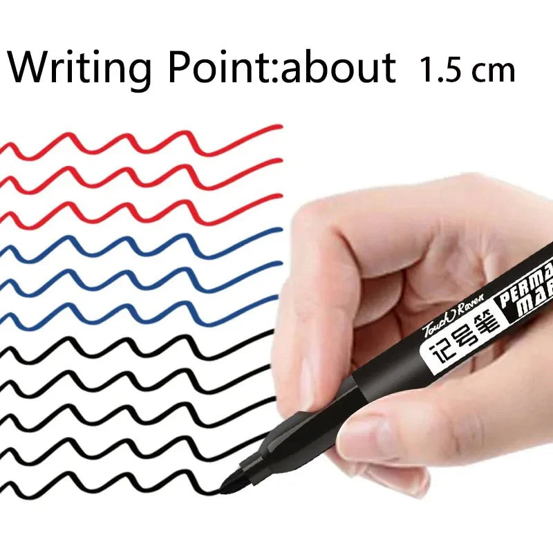 Hand holding a marker with wavy line examples on a white background