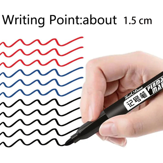 Hand holding a marker with wavy line examples on a white background