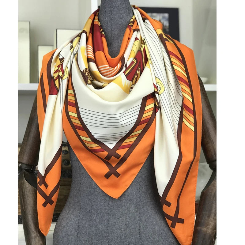 100% Silk Scarf for Women Large Shawls Floral Print 130x130cm