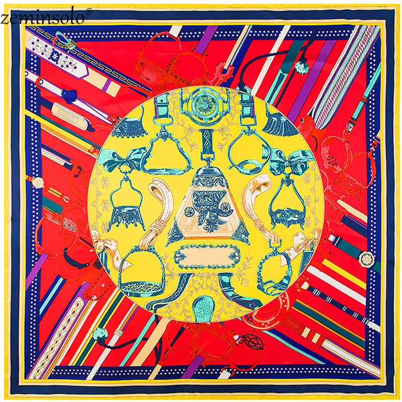 100% Silk Scarf for Women Large Shawls Floral Print 130x130cm